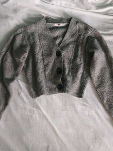 Grey Cable Knit Cropped Cardigan