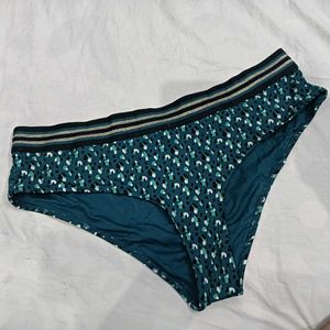 🪔 Teal Leopard Print Briefs with Striped Waistban