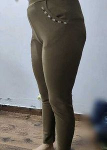 Stylish Olive Green Pants with Embellished Pockets