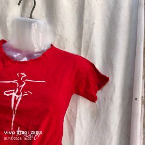 Red Crop Top with Dancer Graphic