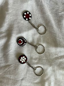 Red and White Set of 3 Handmade Keychains