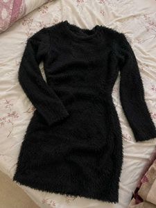 Chic Black Faux Fur Dress