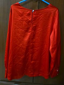 Marks &amp; Spencer Vibrant Red Satin Long-Sleeve Top