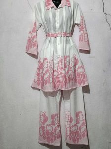 White and Pink Floral Kurta for single piece 399