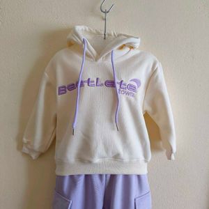 Comfortable Cream Hoodie &amp; Lilac Cargo Pants Set
