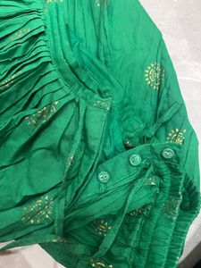 Stunning Emerald Green Skirt with Gold Print