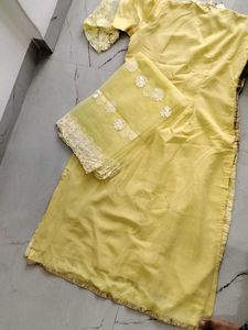 Beautiful Yellow Embroidered Kurta with plazzo and