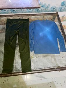 Men's Blue Long Sleeve Top and Black Pants