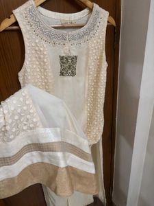 Cream Kurta with Intricate Neckline