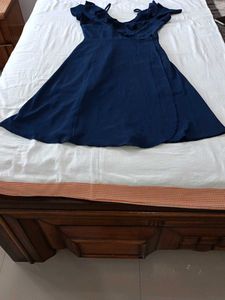 Navy Blue Ruffle Cold Shoulder Dress