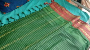 Green Saree with Golden Stripes