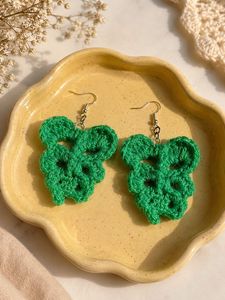 Handmade Crochet Leaf Earrings