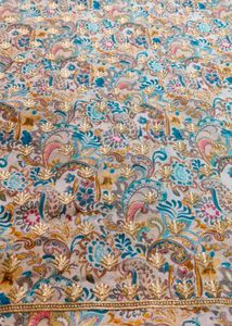 fancy Pure Masleen Shimmer Suit Sky Blue Golden Bu