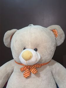 Large Cream Teddy Bear with Orange Bow 🎀