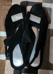 Black Slingback Heels with Rhinestone Detail