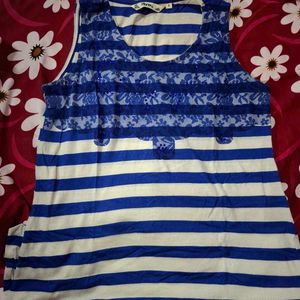 Blue &amp; White Striped Lace Tank Top