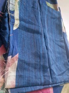 Navy blue floral printed saree with blouse piece