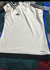 Adidas White T-Shirt with Black Stripes