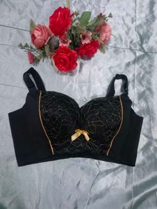 Elegant Black Lace Bra with Golden Trim