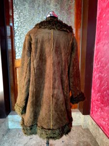 Boho Faux Fur Trim Brown Afghan Coat