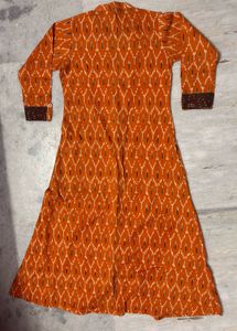 Orange Ikat Print Kurta