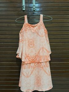 Orange Graphic Print Cold Shoulder Top two way sty