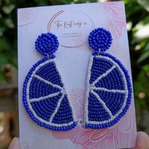 Blue Citrus Slice Beaded Earrings💙