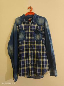 Men's Blue Plaid Denim Shirt