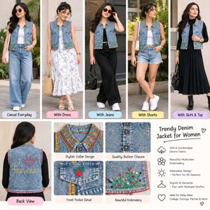 Trendy Embroidered Denim Vest
