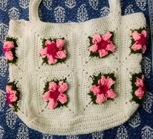 Handmade Crochet Floral Tote Bag