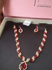 GIVA 925 Silver Rose Gold Ruby Necklace Earing Set