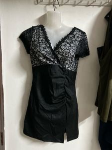 Black Lace & Satin V-Neck Top
