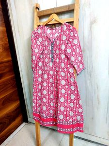 Pink Floral Print Cotton Kurta Size-34