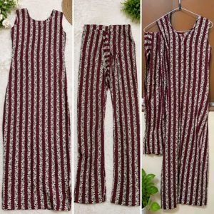 Maroon &amp; White Printed Kurta Set