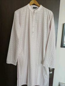 Pink full embroidered cotton kurta with paja