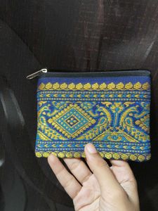 Embroidered Blue &amp; Gold Pouch