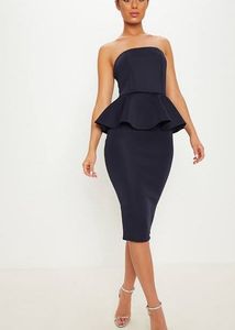 Elegant Black Peplum Strapless Dress