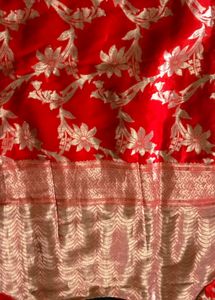 Red & Gold Banarasi Suit 2time Use Good Condition