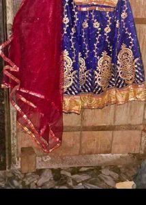 Royal Blue & Red Lehenga Set