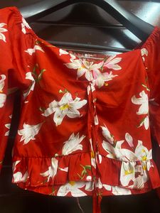 red floral crop top