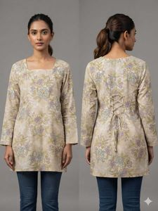 Floral Print Kurta with Back Tie Detail