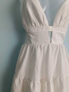 White Tiered Halterneck Midi Dress
