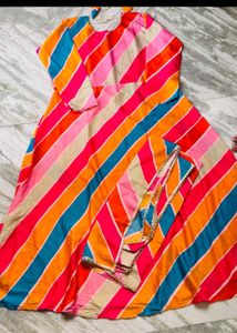 Vibrant Striped Kurta Set with Dupatta