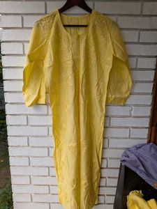 Yellow chikenkari Embroidered Kurta Set