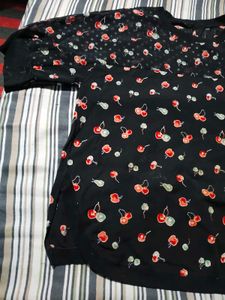 Chic Cherry Print Mesh Top