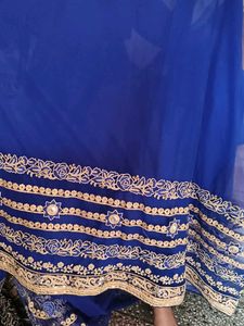 Elegant Royal Blue Embroidered Saree