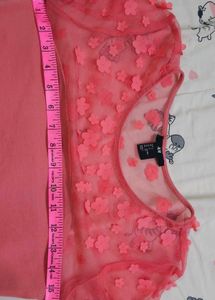 H&amp;M Tshirt Coral and White Top with Lace Detail