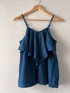 Blue Ruffled Spaghetti Strap Top