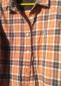 Orange &amp; Navy Plaid Button-Up Shirt