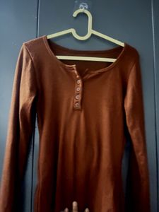 Brown Long Sleeve Henley Top